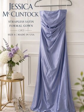 Jessica McClintock Strapless Lavender Satin Formal Gown Sz 6